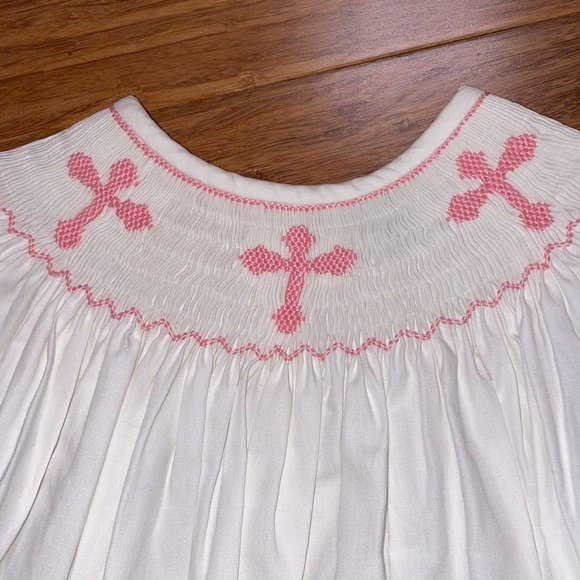 Jadi Lane girls white smocked dress with pink cross details NWT size 7 - Picture 2 of 7